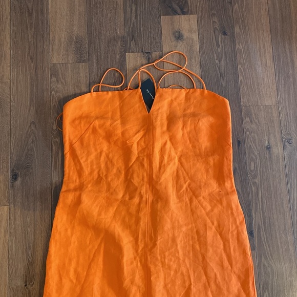 MASSIMO DUTTI linen dress. Strappy Linen Blend Dress With Slit - Picture 4 of 8